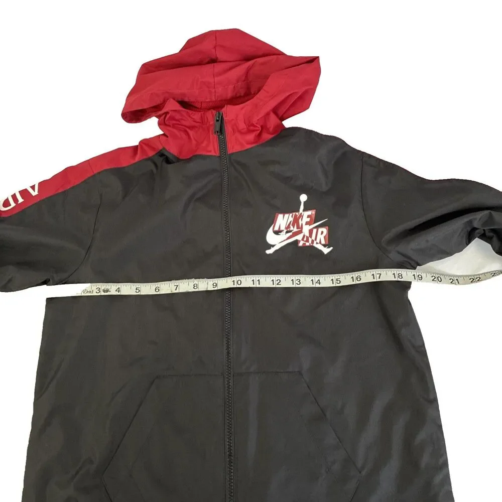 Boys Nike Air Jordan‎ Full Zip Windbreaker Jacket Size Large 12-13 Red Black